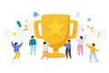 Business Team Success, Achievement Concept. Flat People Characters with Prize, Golden Cup. Office Workers Celebrating Royalty Free Stock Photo