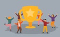 Business Team Success, Achievement Concept. Flat People Characters with Prize, Golden Cup. Office Workers Celebrating Royalty Free Stock Photo