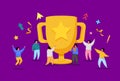 Business Team Success, Achievement Concept. Flat People Characters with Prize, Golden Cup. Office Workers Celebrating Royalty Free Stock Photo