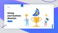 Business Team Success Concept with Characters and Golden Prize Landing Page. Teamwork Achievement, Victory Celebration