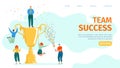 Business team success, team-work leadership qualities in creative team landing webpage template, vector illustration