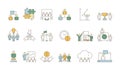 Business team symbols. Office work of peoples group organization coworking leader crowd vector colored thin icons Royalty Free Stock Photo