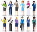 Business team and teamwork concept. Set of detailed illustration of businesswomen standing in different positions in
