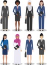 Business team and teamwork concept. Set of different detailed illustration of businesswomen in flat style on white