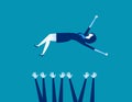 Business team throwing man into the air. Concept business vector illustration