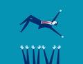 Business team throwing man into the air. Concept business vector illustration