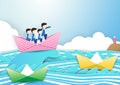 Business team work concept. businessman with leader on boat