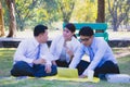 Business team work.They are talking in the park Royalty Free Stock Photo