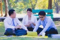 Business team work.They are talking in the park Royalty Free Stock Photo