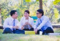 Business team work.They are talking in the park Royalty Free Stock Photo