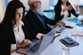 Business team worker doing meeting inside bank room - Focus on mature woman face