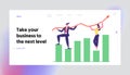 Business Team Working on Growth Arrow Graph Landing Page. Financial Profit Concept with Business Character Data Analysis