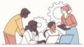 Business Team Working on Project with Gears, Process Innovation, vector design Generative AI Royalty Free Stock Photo