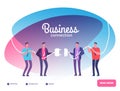 Business teams connect plug. Businessmen connecting connectors. Cooperation and team growth vector concept