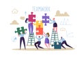 Business Teamwork Concept. Flat People Characters with Pieces of Puzzle. Partnership, Solution Cooperation Royalty Free Stock Photo