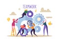 Business Teamwork Concept. Flat People Characters Running Gears Mechanism. Engineering Product Development Royalty Free Stock Photo