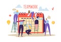 Business Teamwork Concept. Flat People Characters Working Together and Planning Schedule on Desk Calendar