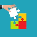 Business teamwork concept. Four businessman connecting puzzle.