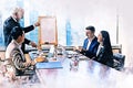 Business teamwork discuss and meeting in meeting room on watercolor illustration painting background Royalty Free Stock Photo