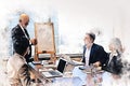 Business teamwork discuss and meeting in meeting room on watercolor illustration painting background. Royalty Free Stock Photo