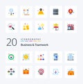 20 Business And Teamwork Flat Color icon Pack like users people leader center building