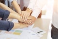 Business teamwork groups people hands, Friends with stacked huddle together, showing unity and teamwork Royalty Free Stock Photo