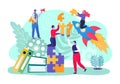 Business teamwork for idea, team people make puzzle concept, vector illustration. Businessman woman put together jigsaw Royalty Free Stock Photo