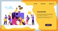 Business teamwork landing page. Puzzle elements with business people, leadership and collaboration. Vector web page