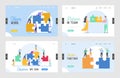 Business Teamwork Landing Page Template Set. Tiny Characters Connecting Puzzle Pieces. Creative Solutions, Collaboration