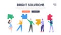 Business Teamwork Landing Page Template. Tiny Characters Connecting Puzzle Pieces. Creative Solutions, Collaboration Royalty Free Stock Photo