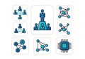Business teamwork network hierarchy technology concepts data connection computer chip icons set Royalty Free Stock Photo