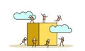 Business teamwork person vector illustration concept. Success team ambition man and woman uphill cube. Office group partnership