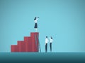 Business teamwork and strategy vector concept. Businesswoman standing on chart. Symbol of growth, teamwork, leadership