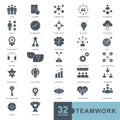 Business teamwork, team building, work group and human resources minimal thin line, glyph solid, filled color web icon set. icons Royalty Free Stock Photo