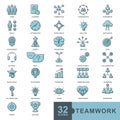 Business teamwork, team building, work group and human resources minimal thin line, glyph solid, filled color web icon set. icons Royalty Free Stock Photo