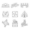 Business teamwork teambuilding thin line icons work command management outline human resources concept vector