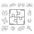 Business teamwork teambuilding thin line icons work command management outline human resources concept vector