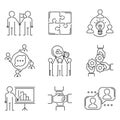 Business teamwork teambuilding thin line icons
