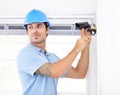 Business, technician and man with security camera, maintenance and repair cables and wires. Male person, employees and