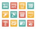 Business, technology communications icons over colored background