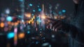 Business Technology Concept With Touchscreen Data Visualization In A Night Cityscape Interface For Analytics Royalty Free Stock Photo