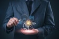 Business technology innovation with AI brain icon and magnifying glass, development and innovation artificial intelligence, data Royalty Free Stock Photo
