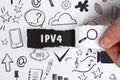 Business, Technology, Internet and network concept. Young businessman shows the word: IPv4 Royalty Free Stock Photo