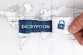 Business, Technology, Internet and network concept. Young businessman shows the word: Decryption