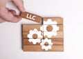 Business, Technology, Internet and network concept. Young businessman shows the word: LLC