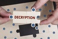 Business, Technology, Internet and network concept. Young businessman shows the word: Decryption