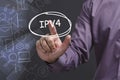 Business, Technology, Internet and network concept. Young businessman shows the word: IPv4 Royalty Free Stock Photo