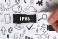 Business, Technology, Internet and network concept. Young businessman shows the word: IPv6