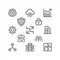 Business and Technology Line Icon Set with Cloud, Security, Analytics and Network Symbols Royalty Free Stock Photo
