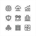 Business and Technology Line Icon Set with Cloud, Security, Analytics and Network Symbols Royalty Free Stock Photo
